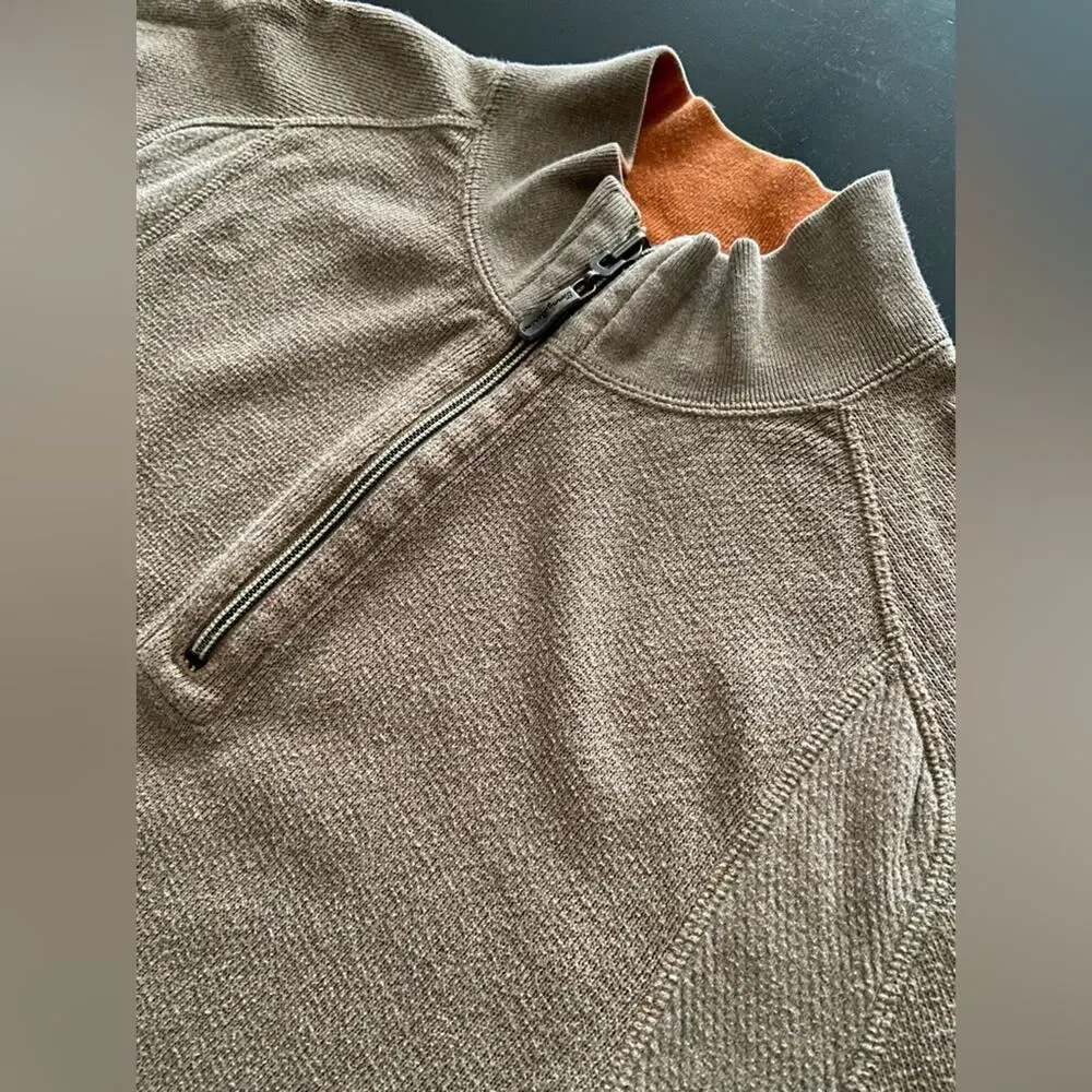 TOMMY BAHAMA Reversible Tan/Orange 1/4 Zip Cotton Pullover Sweater sz XLarge
